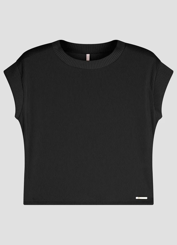 Cereja Rosa - Blusa Canelado Relevo com Retilínea Preto