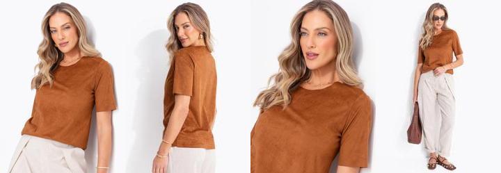 Blusa Caramelo em Malha Suede