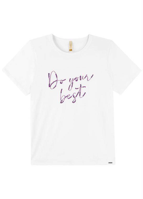 Marialícia - Blusa Casual Básica com Bordado Branco