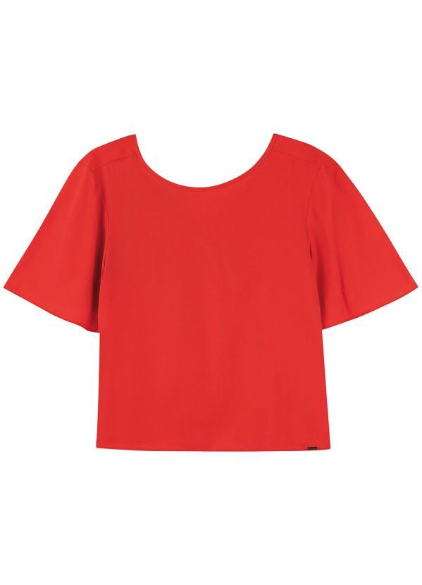 Marialícia - Blusa Casual Básica Lisa Sarjada Vermelho 2