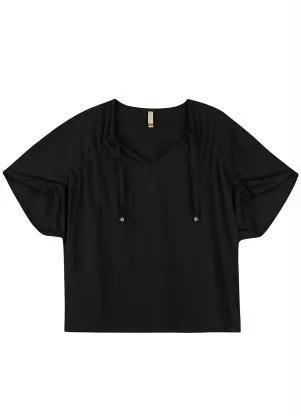 Marialícia - Blusa Casual Boho Chic Preto - MARIALÍCIA