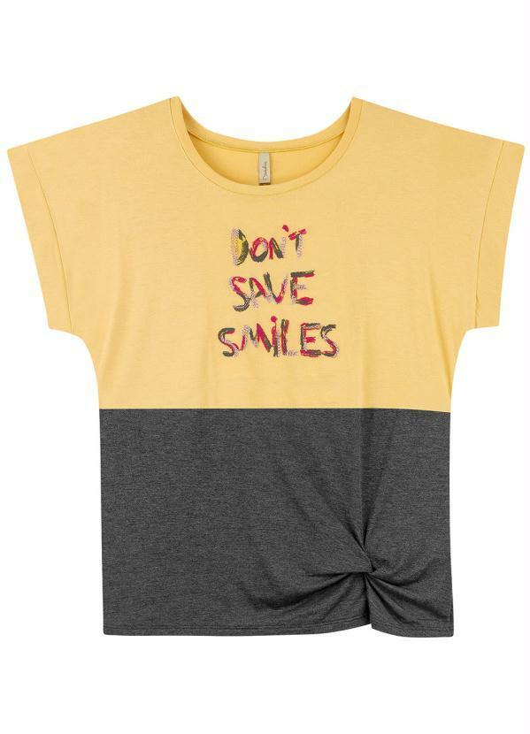 Marialícia - Blusa Casual Comfy com Lurex e Amarração Amarelo