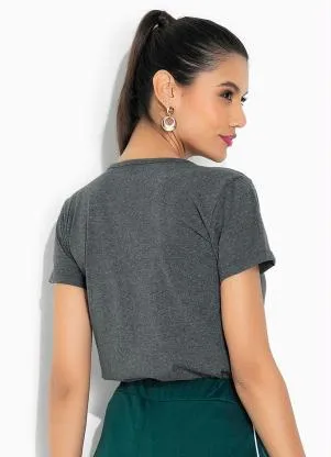 Moda Pop - Blusa Chumbo com Estampa Localizada - MODA POP