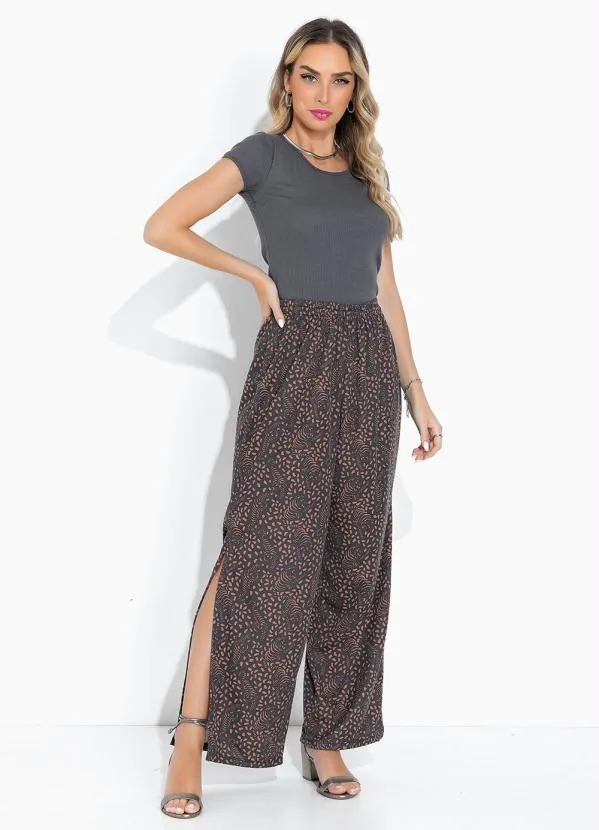 Moda Pop - Blusa Chumbo com Mangas Curtas e Decote Redondo 3