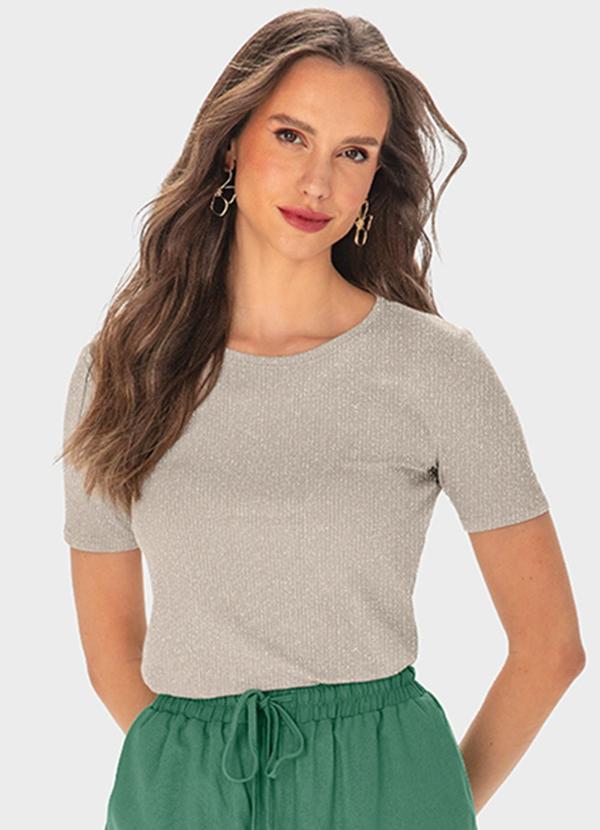 Malwee - Blusa Cinza Canelada com Brilho