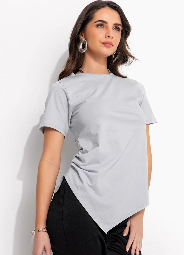 Quintess - Blusa Cinza Claro em Malha de Algodão 9