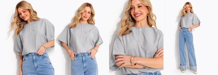 Blusa Cinza Claro em Viscose com Poli�ster