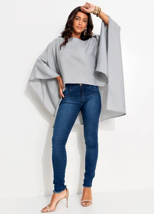 Quintess - Blusa Cinza Claro em Viscose Slub - QUINTESS