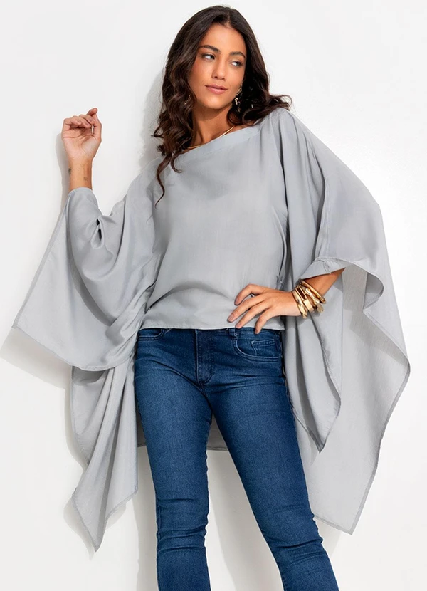 Quintess - Blusa Cinza Claro em Viscose Slub 8