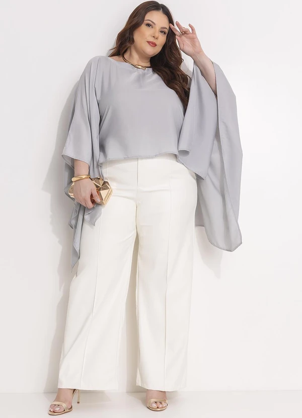 Quintess - Blusa Cinza Claro em Viscose Slub