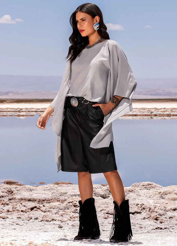 Quintess - Blusa Cinza Claro em Viscose Slub 16