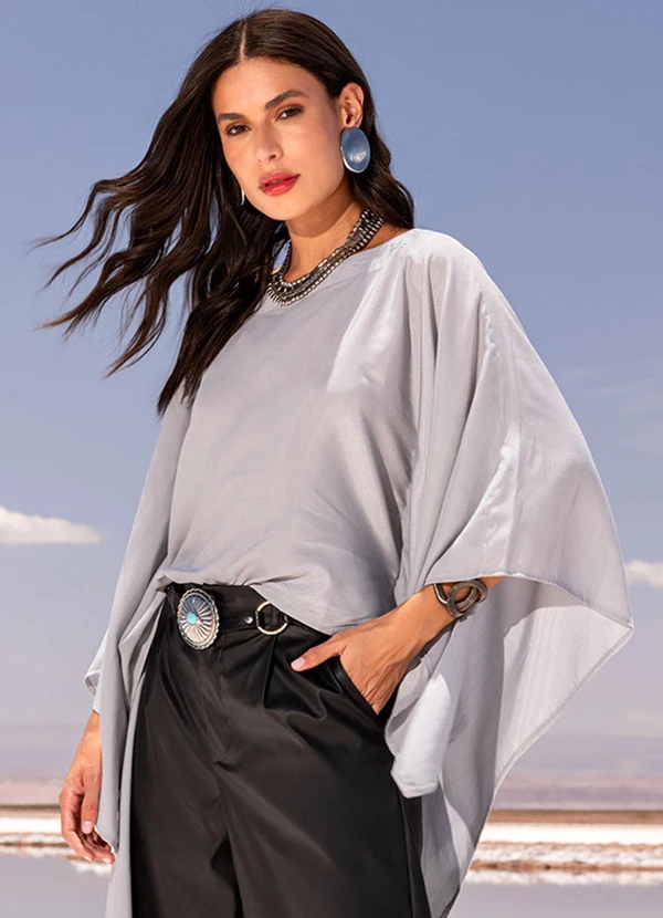 Quintess - Blusa Cinza Claro em Viscose Slub 15