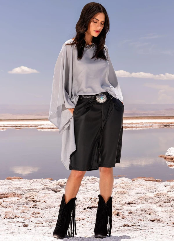 Quintess - Blusa Cinza Claro em Viscose Slub 14