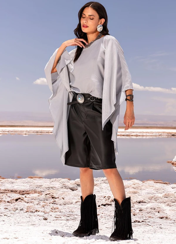 Quintess - Blusa Cinza Claro em Viscose Slub 13