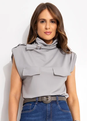 Quintess - Blusa Cinza em Malha Crepe - QUINTESS