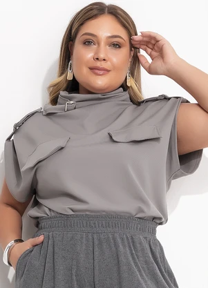 Quintess - Blusa Cinza em Malha Crepe - QUINTESS