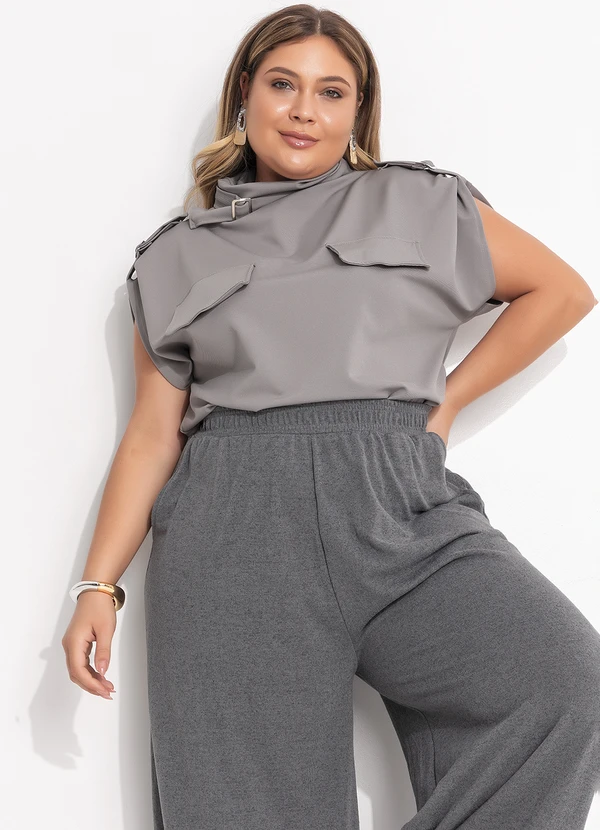 Quintess - Blusa Cinza em Malha Crepe 13