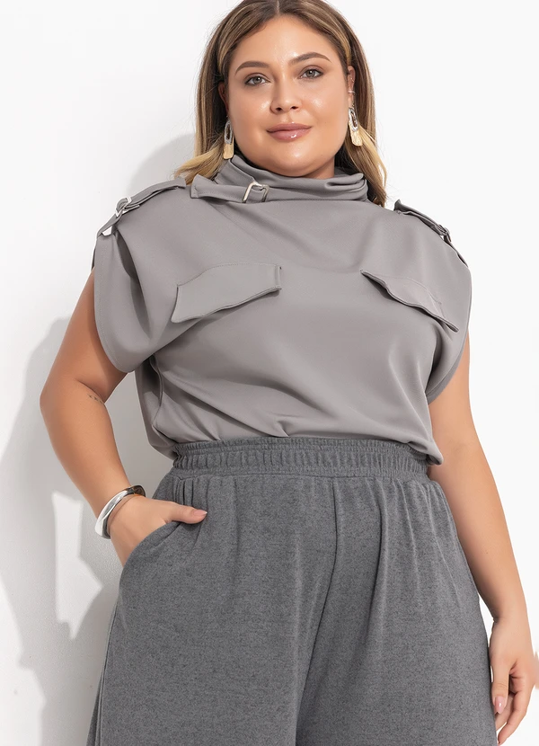 Quintess - Blusa Cinza em Malha Crepe