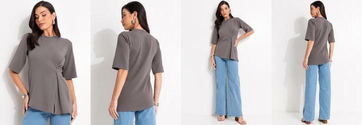 Blusa Cinza em Malha Crepe