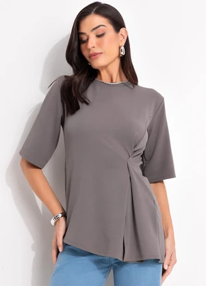 Quintess - Blusa Cinza em Malha Crepe - QUINTESS