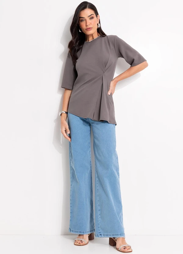 Quintess - Blusa Cinza em Malha Crepe 3