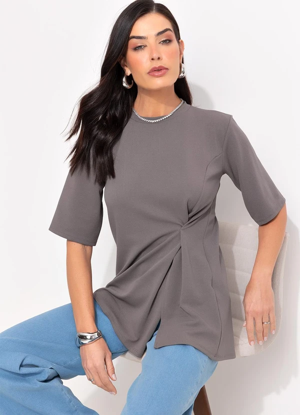 Quintess - Blusa Cinza em Malha Crepe 6