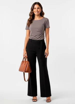 Quintess - Blusa Cinza em Malha Crepe - QUINTESS