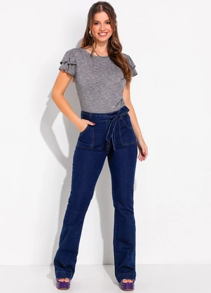 Quintess - Blusa Cinza em Malha Flamê - QUINTESS
