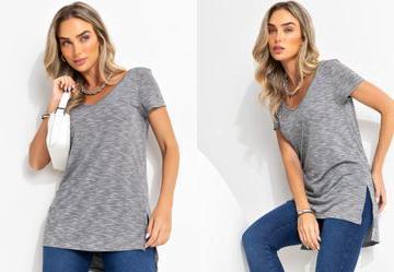 Blusa Cinza em Malha Flam
