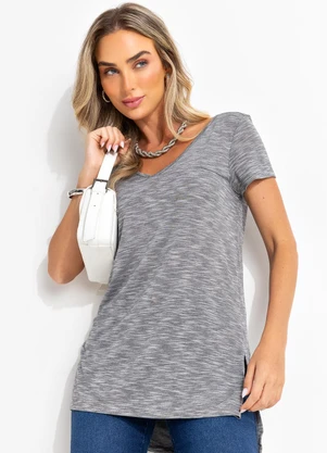 Quintess - Blusa Cinza em Malha Flamê - QUINTESS