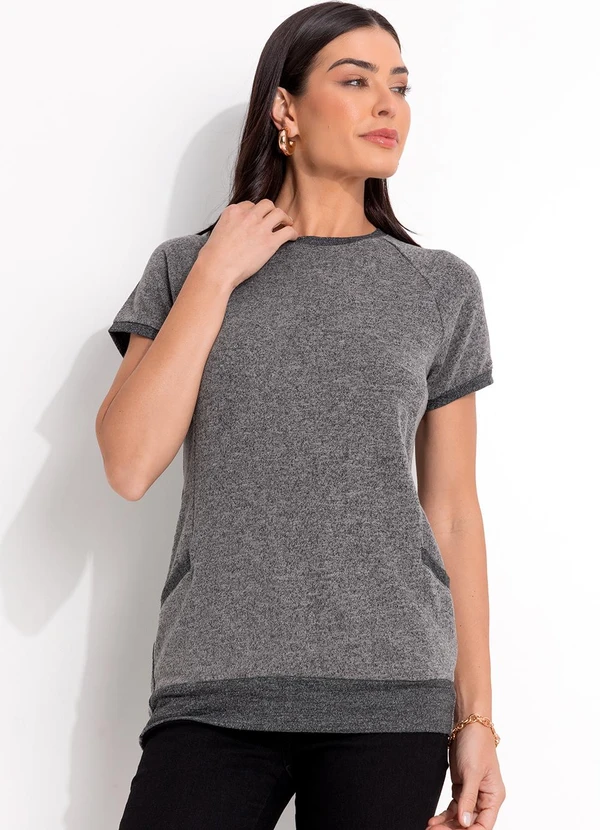 Quintess - Blusa Cinza em Malha Tricô