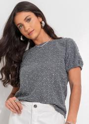 Blusa Cinza em Malha Tweed Gloss