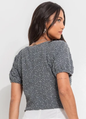 Quintess - Blusa Cinza em Malha Tweed Gloss - QUINTESS
