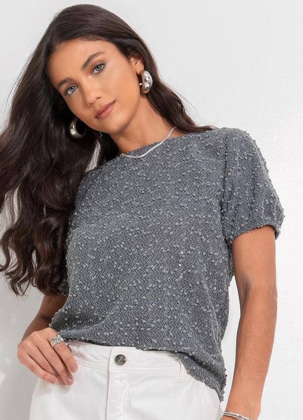Blusa (Cinza) em Malha Tweed Gloss