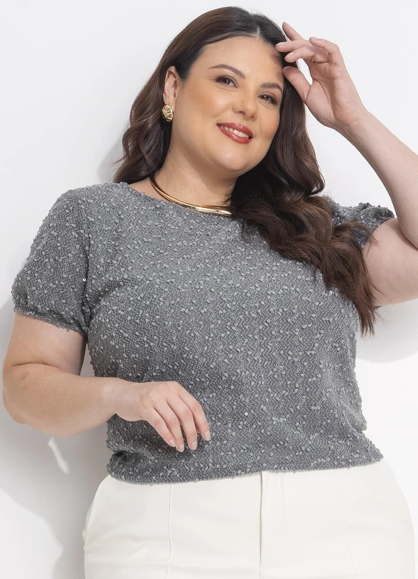 Quintess - Blusa Cinza em Malha Tweed Gloss 4