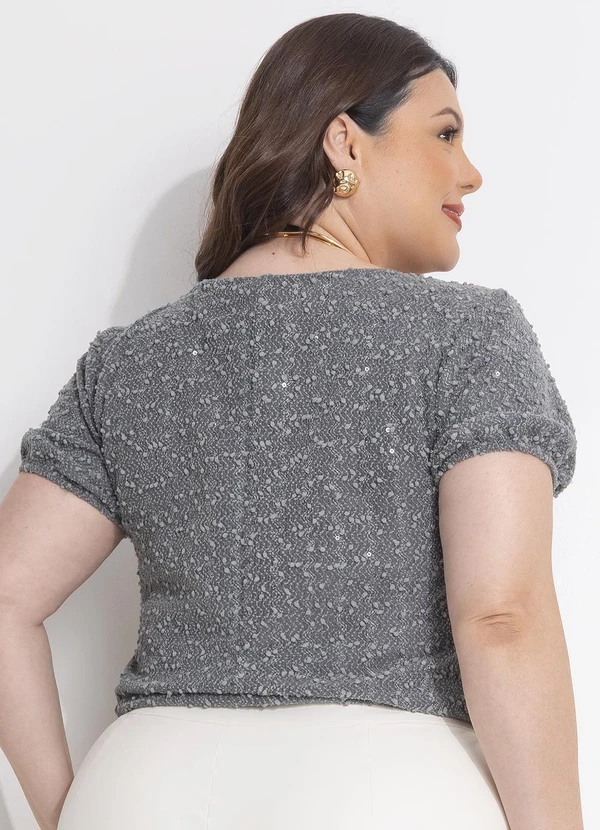 Quintess - Blusa Cinza em Malha Tweed Gloss 3