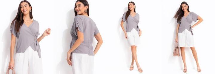 Blusa Cinza em Viscose Plana