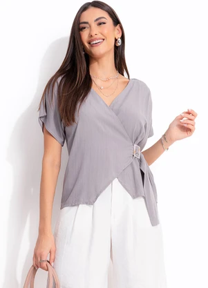 Quintess - Blusa Cinza em Viscose Plana - QUINTESS