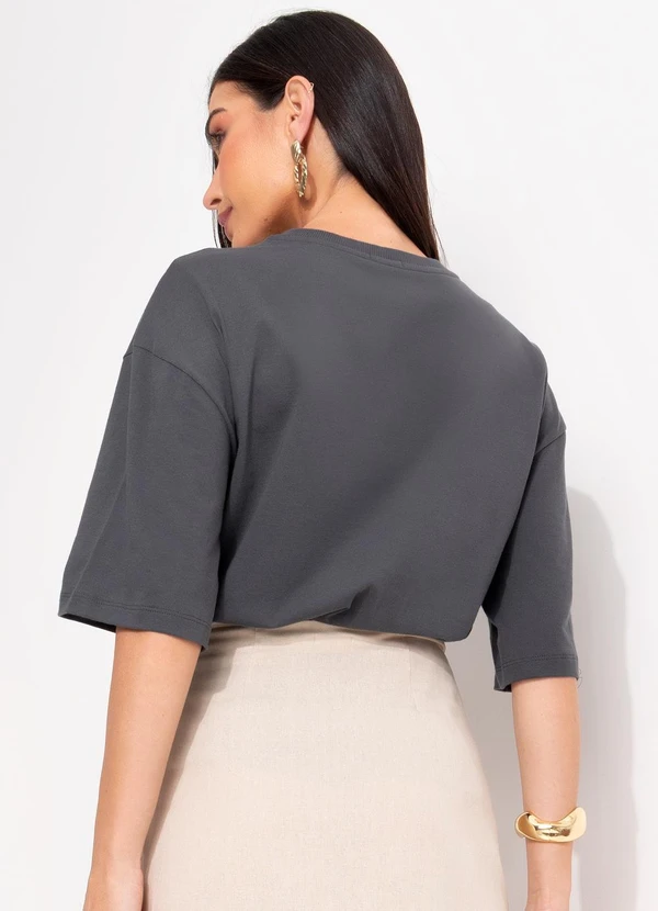 Quintess - Blusa Cinza Escuro em Malha de Algodão Penteado 2