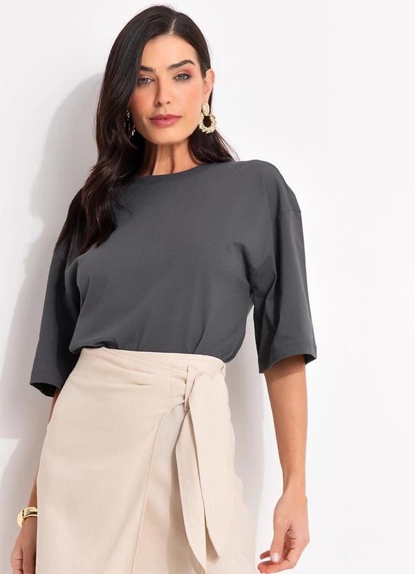 Quintess - Blusa Cinza Escuro em Malha de Algodão Penteado 8