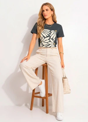 Quintess - Blusa Cinza Escuro em Malha de Algodão - QUINTESS