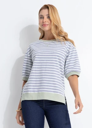 Quintess - Blusa Cinza Listrada em Molecotton - QUINTESS