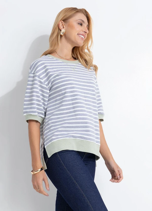 Quintess - Blusa Cinza Listrada em Molecotton 4