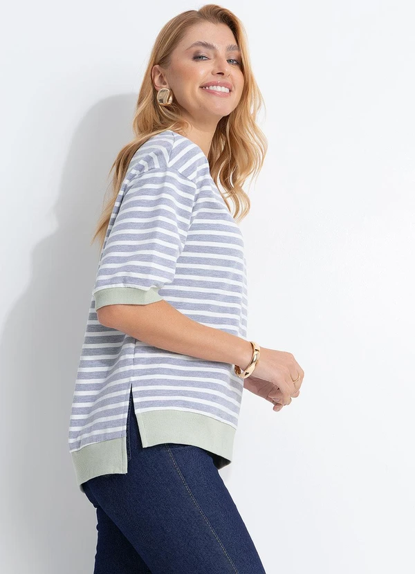Quintess - Blusa Cinza Listrada em Molecotton 5