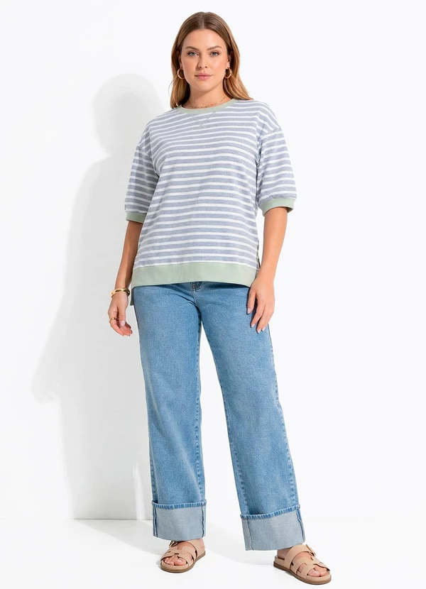 Quintess - Blusa Cinza Listrada em Molecotton 6