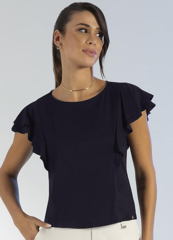 Gris - Blusa Clássica com Babados em Tecido Preto
