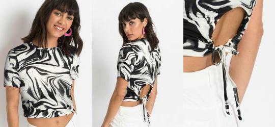 Blusa com Abertura nas Costas Preto e Branco