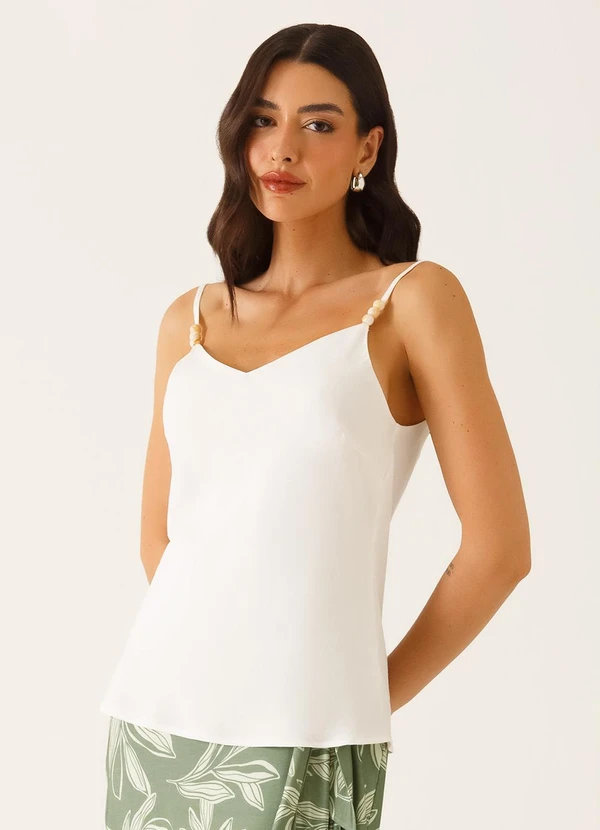 Principessa - Blusa com Alça Decote V em Viscose Off White Rubiane