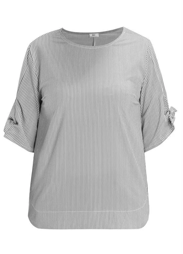 bonprix - Blusa com Amaração nas Mangas Listrado Cinza 2