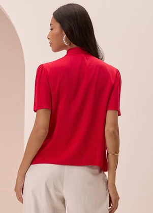 Lunender - Blusa com Amarração e Decote em V Vermelho - LUNENDER